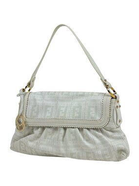 Fendi Shoulder Bag Zucca Leather White